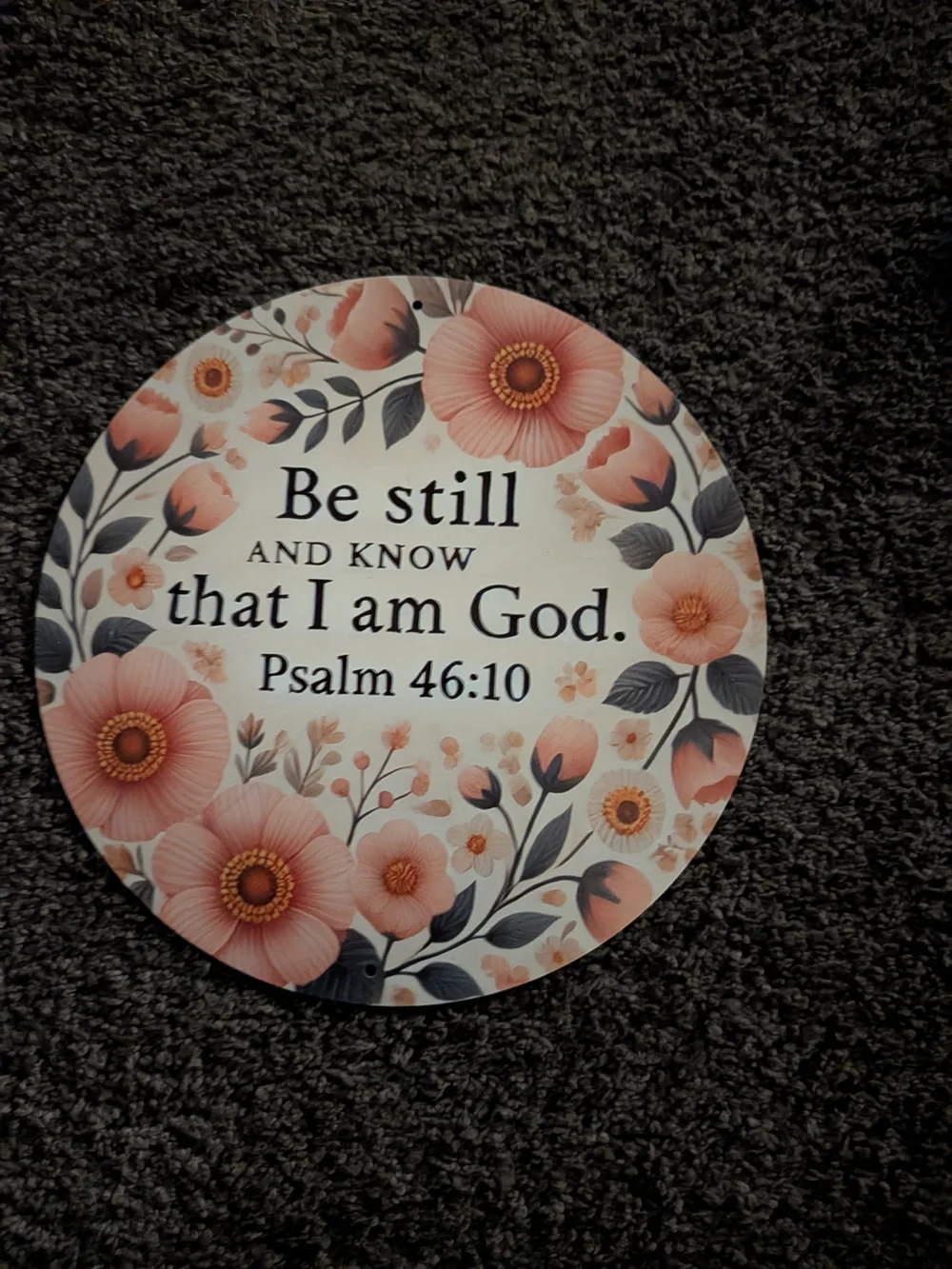 Source Unknown Round Floral Scripture Plaque - Pink, Gray, White 8 